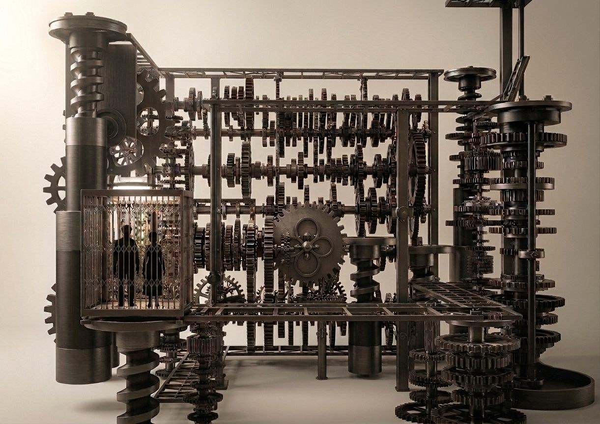 The elevator car within the masque's clockwork mechanism, full structure