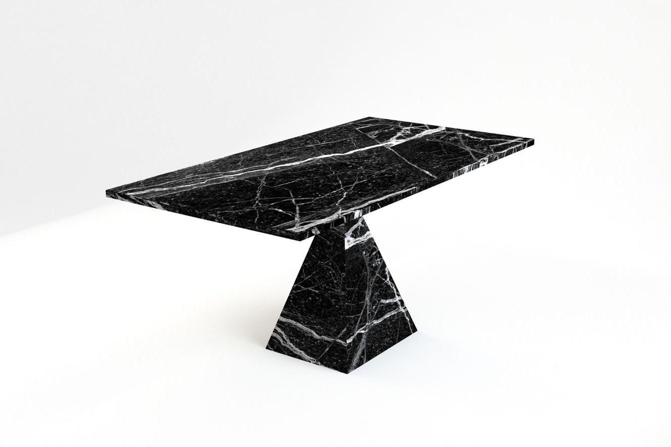 The Table, three-quarter render, black marble top and pyramidal base