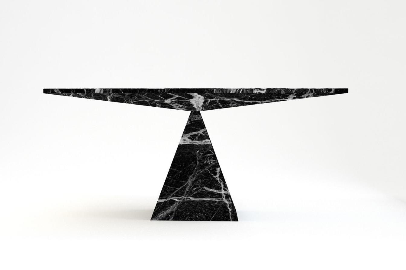The Table, side elevation, marble top balanced on a single pyramidal point